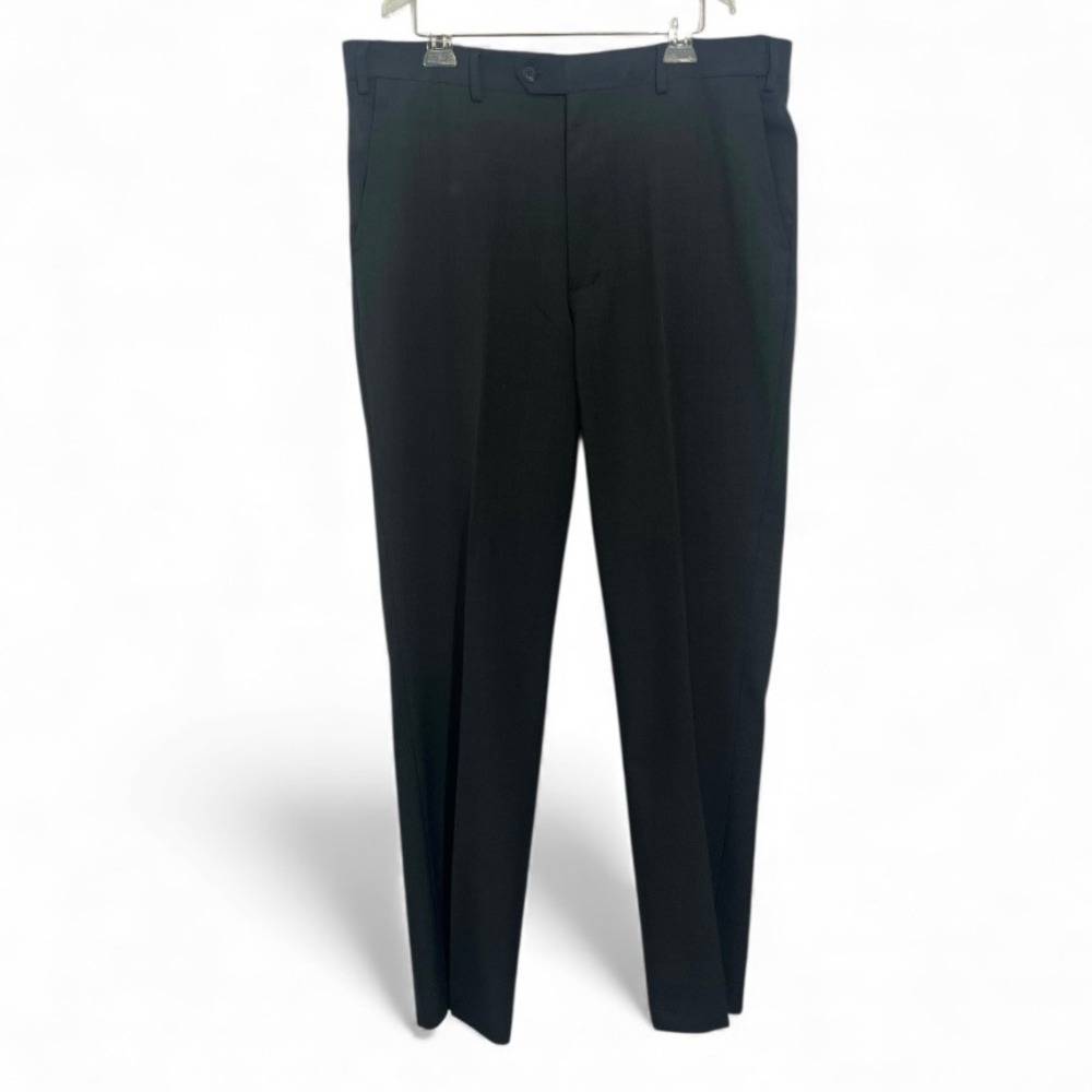 Geoffrey Beene Mens Black Dress Pants W38 L32 Flat Front Polyester Office Casual